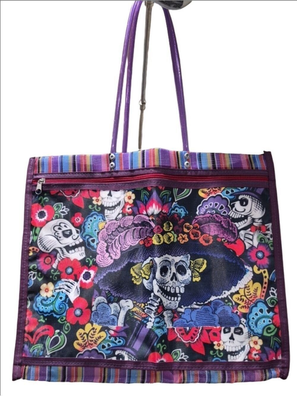 Bolsa Mexicana market tote bag With a vibrant Day of the Dead Catrina design